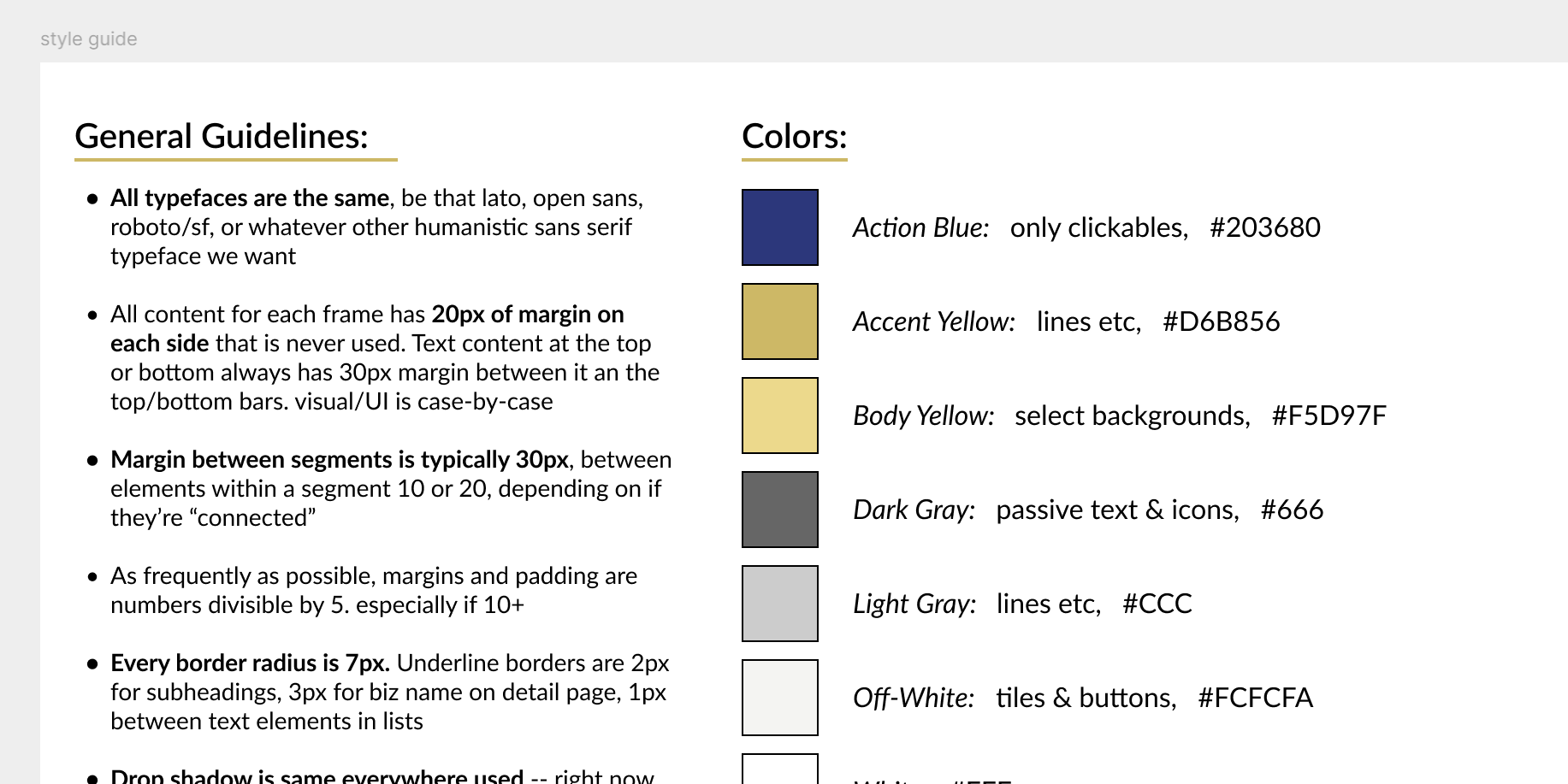 partial section of a style guide in Figma